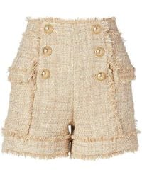 Balmain - High-rise Cotton-blend Tweed Shorts Fr 40 (us 10) - Lyst