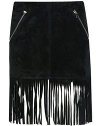 Barbara Bui - Black Leather Fringe Skirt - Lyst