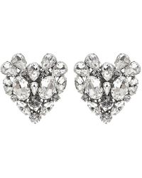 Alessandra Rich - Silvertone Crystal Heart Stud Clip-on Earrings - Lyst