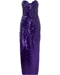 The New Arrivals Ilkyaz Ozel - Purple Sequin Bustier Satin Gown - Lyst