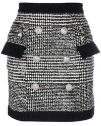 Balmain - Houndstooth High-rise Wool-blend Mini Skirt - Lyst