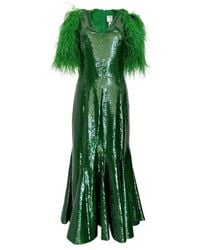 Huishan Zhang - Emerald Sequin Midi Dress - Lyst