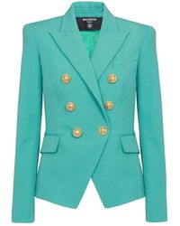 Balmain - Peak Lapels Wool Double Breasted Blazer - Lyst