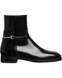 Gucci - GG Black Leather Slim Horsebit Boots - Lyst