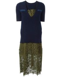 Sacai - Sweater Top Green Embroidered Dress - Lyst