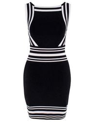 Balmain - Square-neck Stripe-trim Knit Dress - Lyst