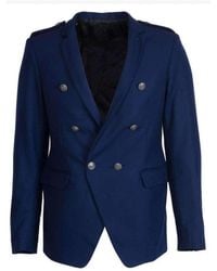 Balmain - Blue Wool Blazer With Epaulettes - Lyst