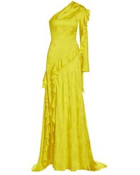 Alejandra Alonso Rojas - One Shoulder Yellow Silk Ruffle Dress - Lyst