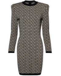 Balmain - Monogram Jacquard Wool Blend Minidress - Lyst