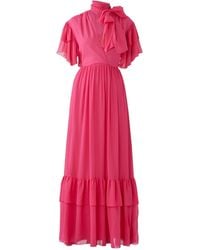 Gucci - Pink Ruffle Silk Georgette Maxi Dress - Lyst