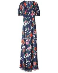 Lela Rose - Floral Printed Georgette V-neck Gown - Lyst