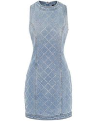Balmain - Embellished Denim Mini Dress Fr 36 (us 6) - Lyst