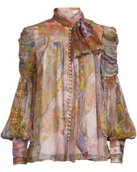Zimmermann - Kaleidoscope Silk & Lurex Shirt - Lyst