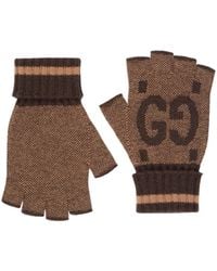 Gucci - GG Cashmere Fingerless Gloves Brown Grey - Lyst