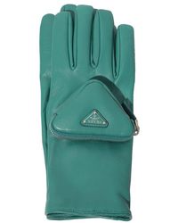 Prada - Turquoise Pouch-embellished Nappa Leather Gloves - Lyst