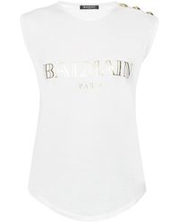 Balmain - Printed Logo Sleeveless T-shirt - Lyst