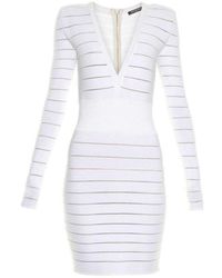 Balmain - Deep V-neck Knit Dress - Lyst
