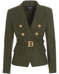 Balmain - Belted Double-breasted Blazer Jacket - Lyst