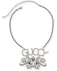 Gucci - 'guccy' Crystal Logo Necklace Silver - Lyst