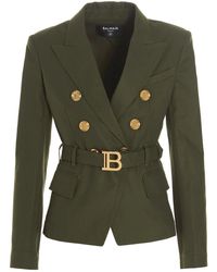 Balmain - Belted Double-breasted Blazer Jacket - Lyst