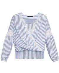 BCBGMAXAZRIA - Striped Faux Wrap Cotton Blouse - Lyst