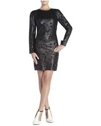 BCBGMAXAZRIA - Embroidered Cutout Faux Leather Dress - Lyst
