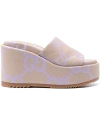 Gucci - GG Supreme Platform Wedge Slide Sandals - Lyst