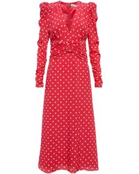 Alessandra Rich - Midi Polka Dot Print Silk Dress - Lyst