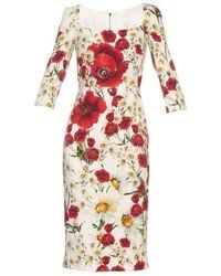 Dolce & Gabbana - Daisy And Poppy Print Silk Blend Dress - Lyst