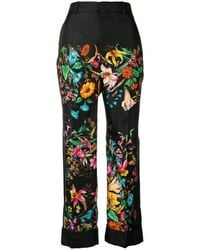 Gucci - Floral Print Cropped Silk Trousers Pants - Lyst