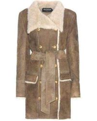 Balmain Double Breasted Shearling Line Suede Coat - Multicolour
