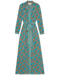Gucci Blue Geometric-pattern Jacquard Shirt Dress