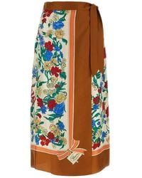 Gucci - Floral Print Silk Wrap Midi Skirt - Lyst