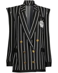 Balmain - Double-breasted Black White Striped Wool Blazer - Lyst