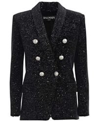 Balmain - Double-breasted Glitter Blazer - Lyst