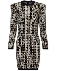 Balmain - Monogram Jacquard Wool Blend Minidress - Lyst