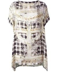 Balmain - Cream Printed Silk Tunic Dress With Batwing Sleeves - Lyst