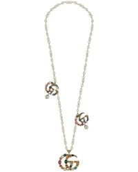 Gucci - Gold-plated Metal Double G Crystal Necklace - Lyst