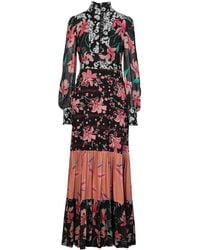 Gucci - Floral Patchwork-print Stand-collar Crepe Dress - Lyst