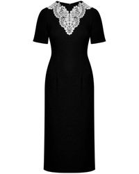 Gucci - Wool Sable Lace Midi Dress - Lyst
