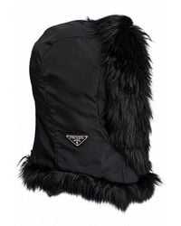 Prada - Black Nylon & Shearling Trapper Hat - Lyst