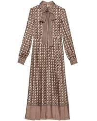 Gucci - Silk Shirt Dress With Round G Logo Print - Lyst