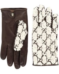 Gucci - Brown Leather Embossed Monogram GG Gloves - Lyst