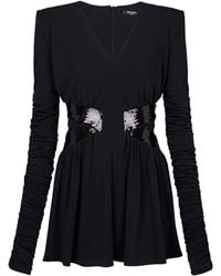Balmain - Sequin-embellished V-neck Mini Dress - Lyst