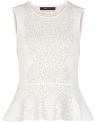 BCBGMAXAZRIA Alonya Pointelle Jacquard Peplum Pullover - White