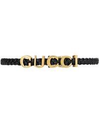 Gucci - Leather Choker Necklace In Black With Gold-tone Logo - Lyst