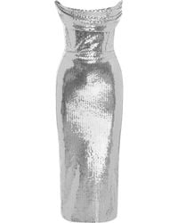 Alex Perry - Draped Strapless Sequin Midi Dress - Lyst