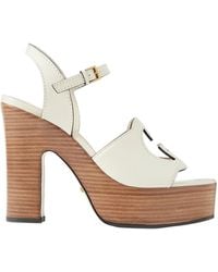 Gucci - White Interlocking G Cutout Leather Platform Sandals - Lyst