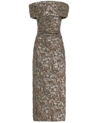 Oscar de la Renta - Floral Metallic Jacquard Midi Dress - Lyst