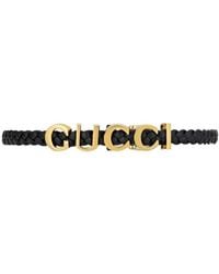 Gucci - Leather Choker Necklace In Black With Gold-tone Logo - Lyst